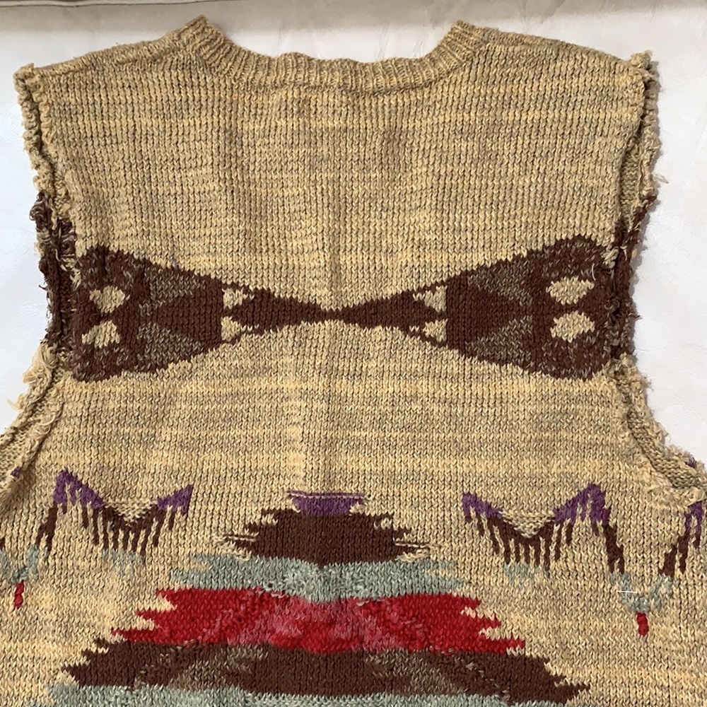 Ralph Lauren Tan Southwestern V-Neck Knit Vest with Red & Olive Motif - Picture 9 of 10